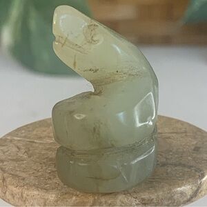 Vintage Chinese Zodiac Jade Snake Pendant Bead Hand Carved Miniature Animal 1.2"